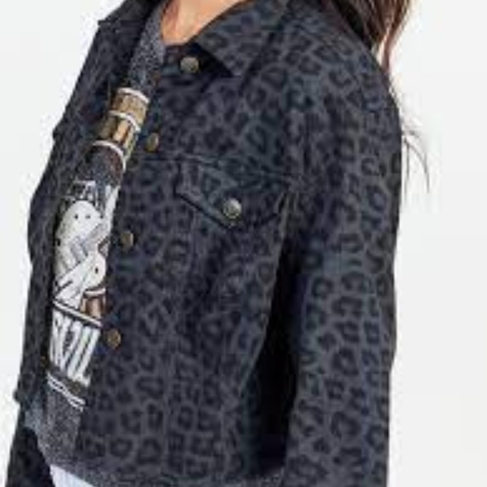 Smoky Cheetah Denim Crop Jacket